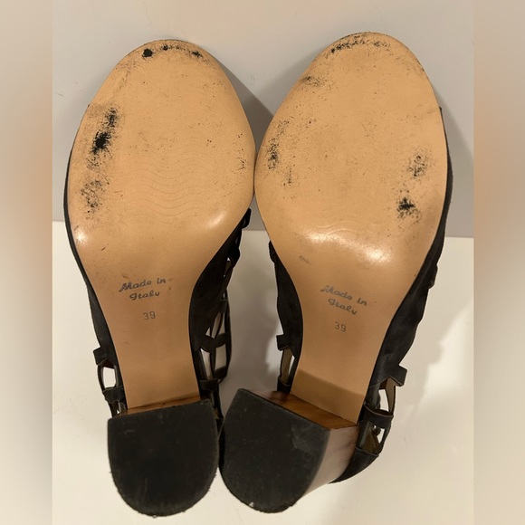 Eliana Bucci Charcoal Gray Suede Cage Zip Back Peep-toe Heels Size EU 39 - Picture 8 of 10